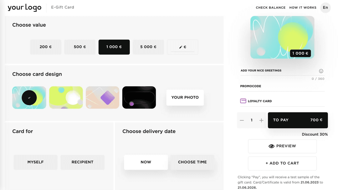 Digift B2C widget (desktop)