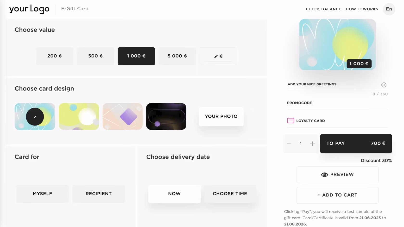 Digift B2C widget (desktop)